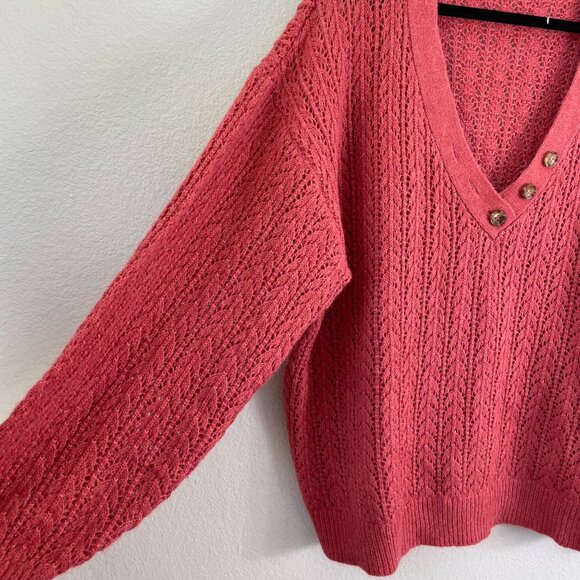 Marine Layer Womens XL Evelyn Pointelle Sweater in Mineral Red V Neck Knit - Picture 9 of 10